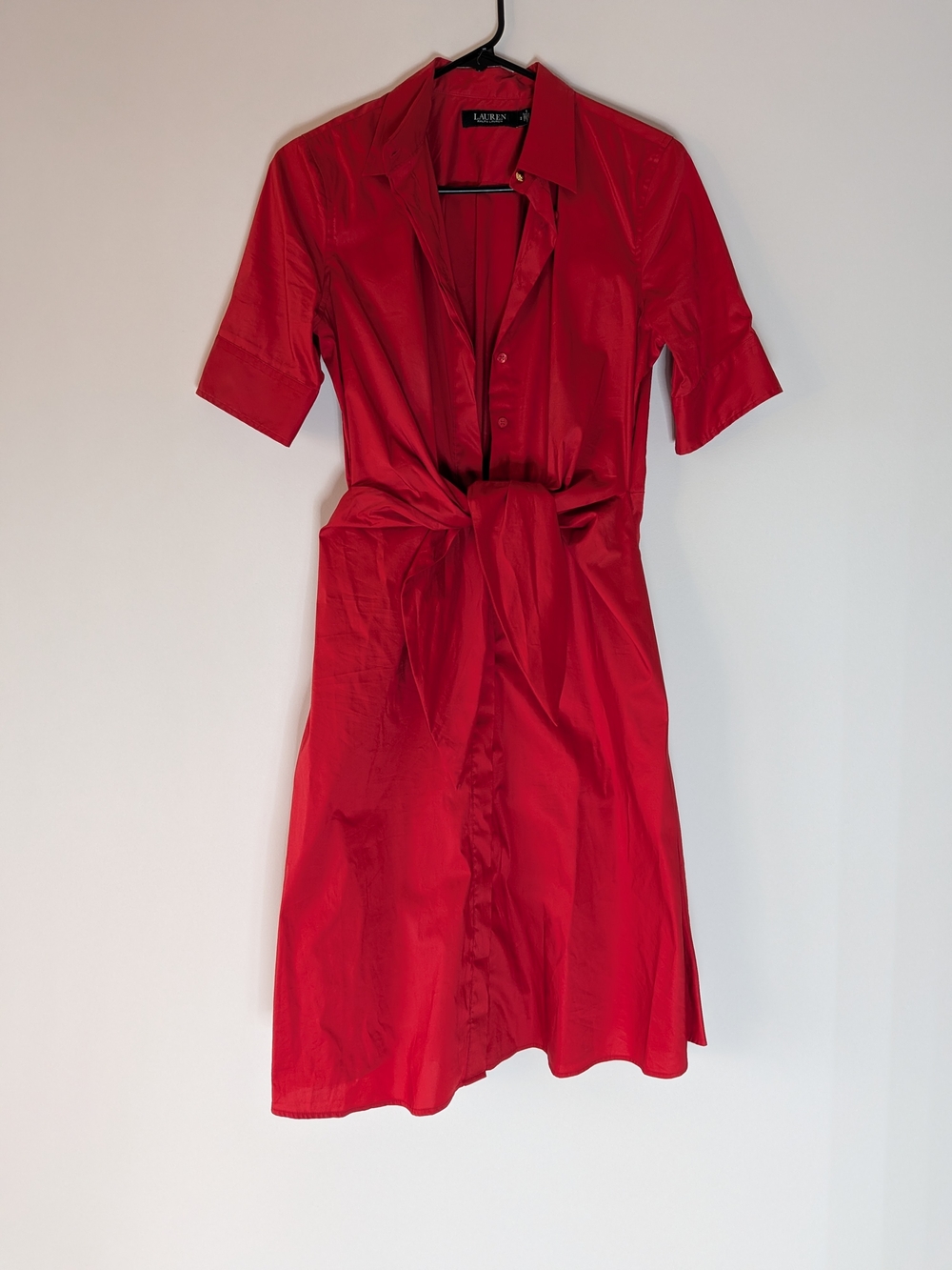 Ralph Lauren Red Tie-Waist Shirt Midi Dress